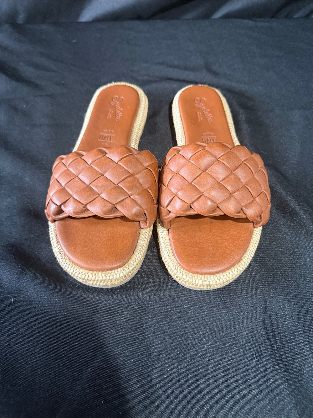 Seychelles Woven Slide Sandals - Cognac Brown